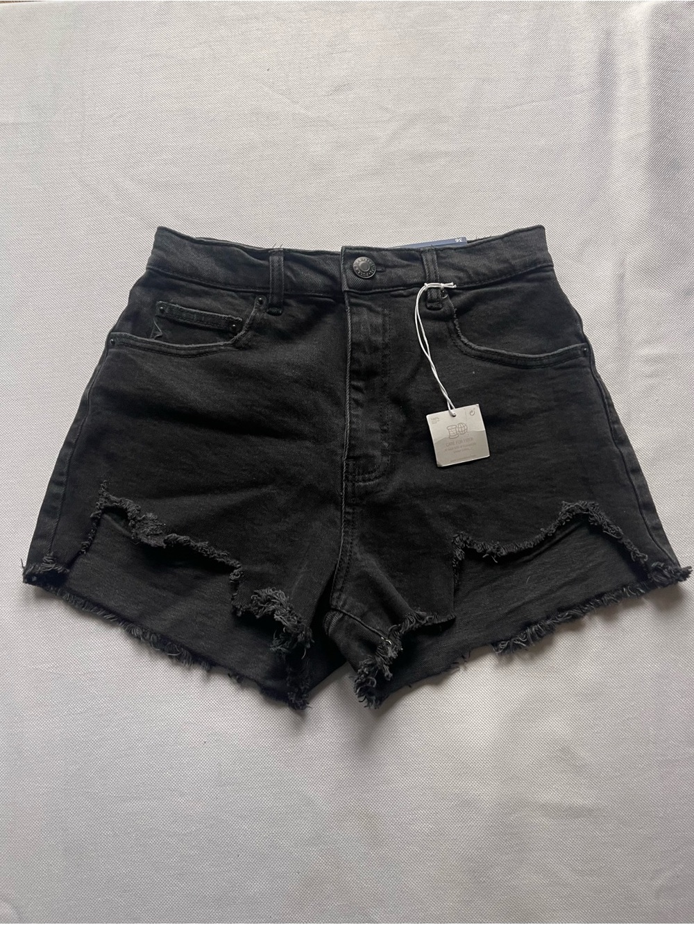 PULL&BEAR We Are Denim Women 4 Black High Rise Cut Off Shorts Button